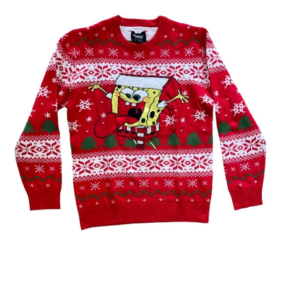 Nickelodeon SpongeBob SquarePants Ugly Christmas Holiday Sweater Red Size Small - Picture 1 of 10